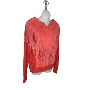 Pioneer Wear Sweater LARGE Cowgirl Cowboy Carter Fringe Suede Orange VTG 70s 80s